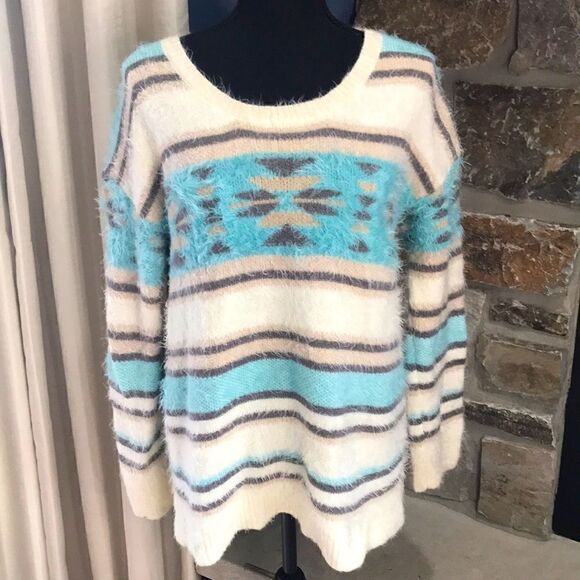 Xhilaration Women's Crew-neck Open-back Fluffy Sweater, M, Multi-color - Picture 1 of 7